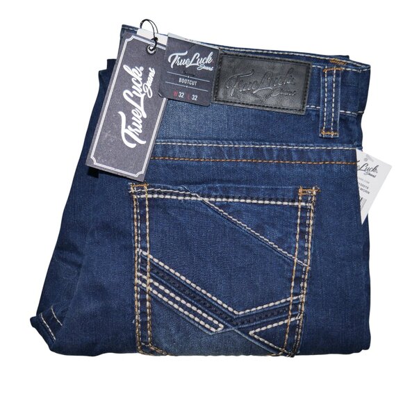 True Luck Men's Bootcut Jeans Size 32x32 Embroidered Stitched Medium Wash BKE - Picture 9 of 9